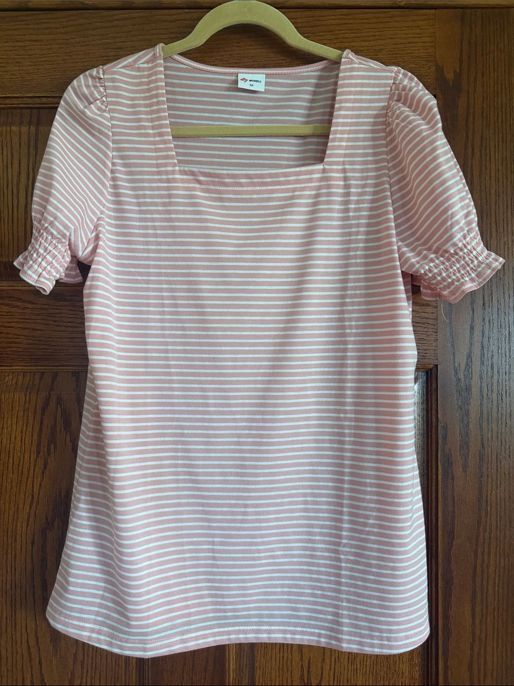 Pink & White Striped Square-Neck Short Sleeve Top